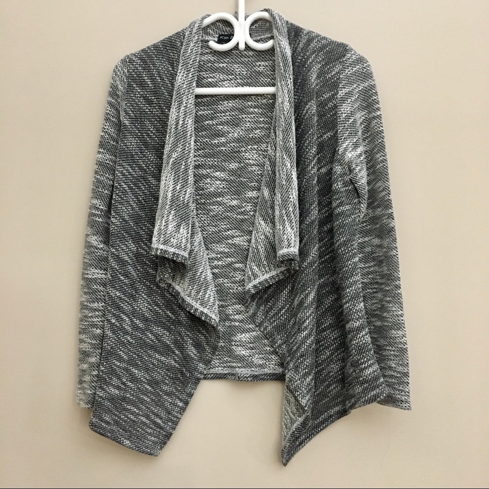 KIM & CAMI Grey Marled Space Dye Knit Open Waterfall Cardigan Women’s Medium
